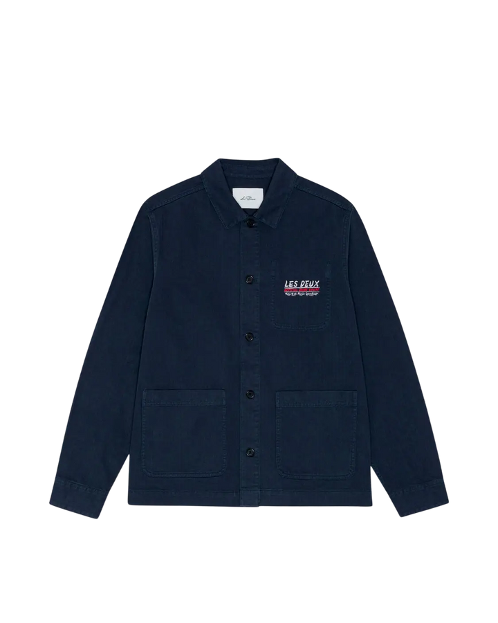 LES DEUX - Surchemise droite boutonnée à broderies Marine foncé
