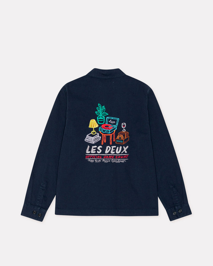 LES DEUX - Surchemise droite boutonnée à broderies Marine foncé