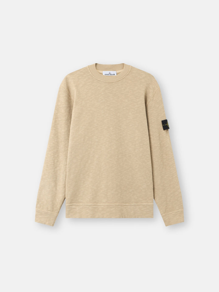 STONE ISLAND - Sweat-shirt ras-du-cou en jersey épais  de coton gratté et vanisé Beige