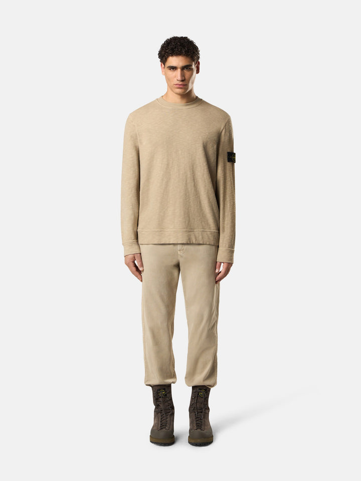 STONE ISLAND - Sweat-shirt ras-du-cou en jersey épais  de coton gratté et vanisé Beige