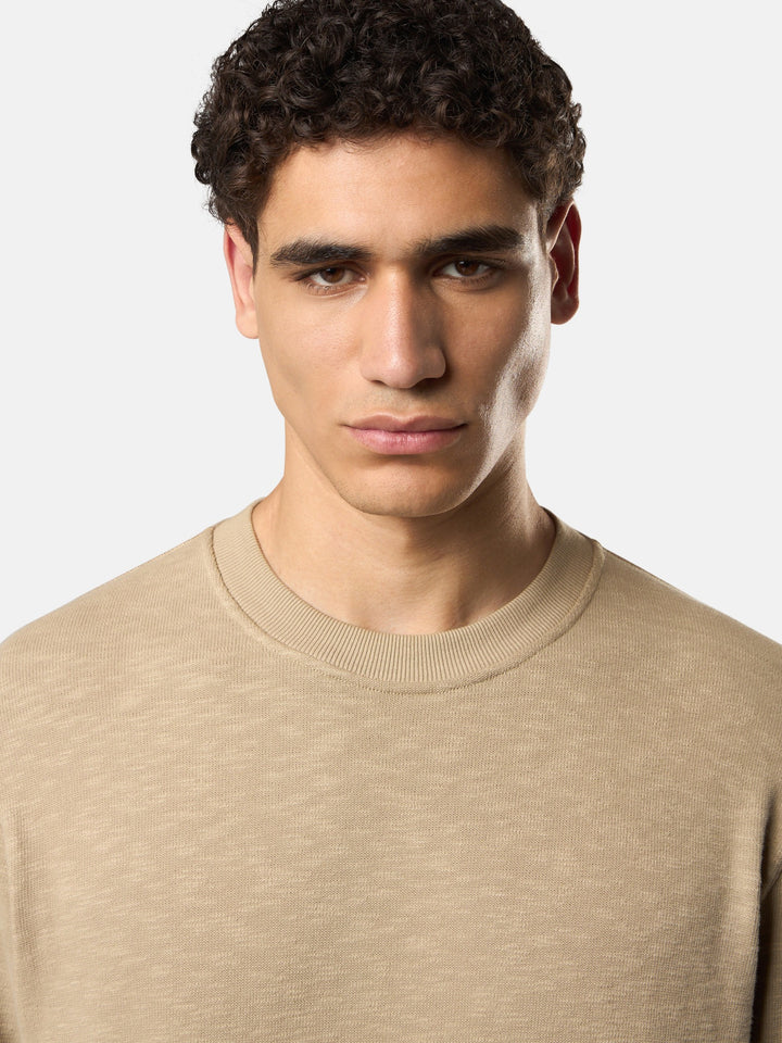STONE ISLAND - Sweat-shirt ras-du-cou en jersey épais  de coton gratté et vanisé Beige