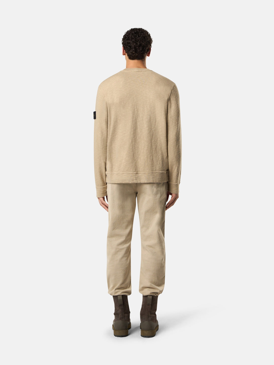 STONE ISLAND - Sweat-shirt ras-du-cou en jersey épais  de coton gratté et vanisé Beige