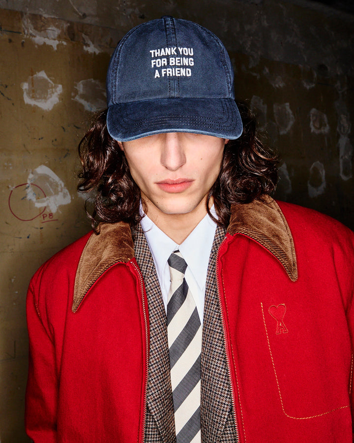 AMI PARIS - Casquette en coton « Thank You For Being a Friend » Bleu roi délavé