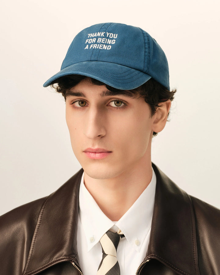 AMI PARIS - Casquette en coton « Thank You For Being a Friend » Bleu roi délavé