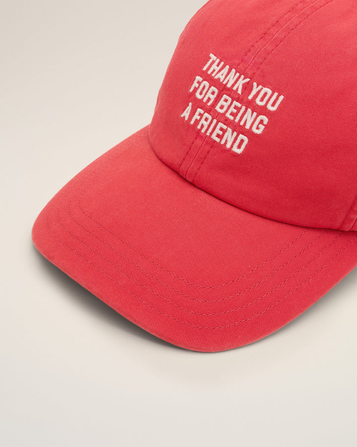 AMI PARIS - Casquette en coton « Thank You For Being a Friend » Rouge rubis délavé