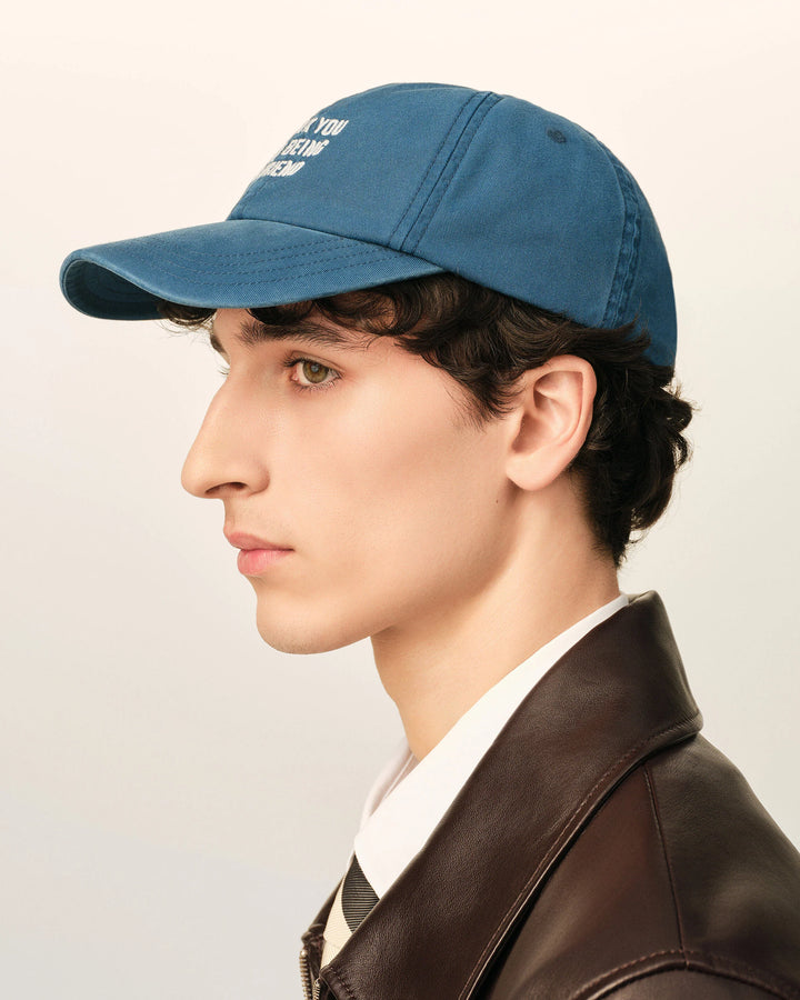 AMI PARIS - Casquette en coton « Thank You For Being a Friend » Bleu roi délavé