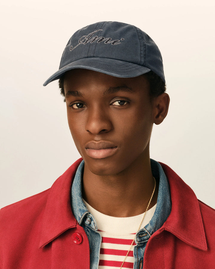 AMI PARIS - Casquette en coton brodée Noir délavé