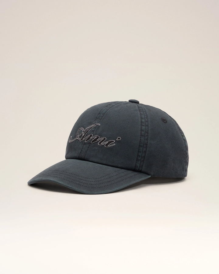 AMI PARIS - Casquette en coton brodée Noir délavé