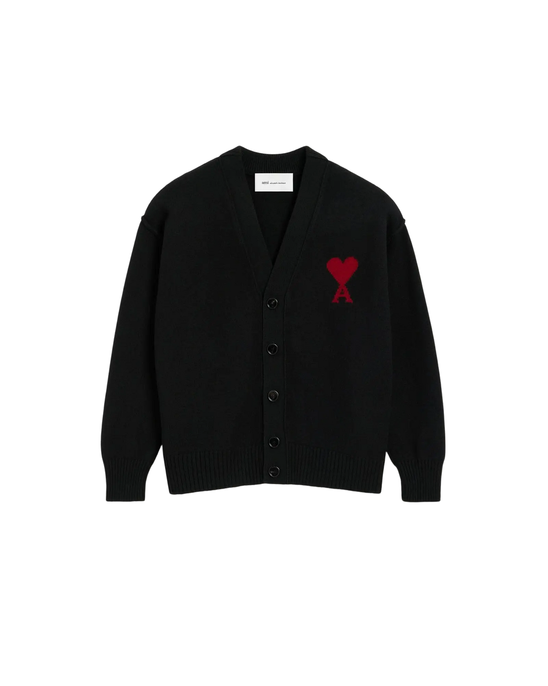AMI PARIS – Cardigan en laine Ami de Cœur Noir / Rouge
