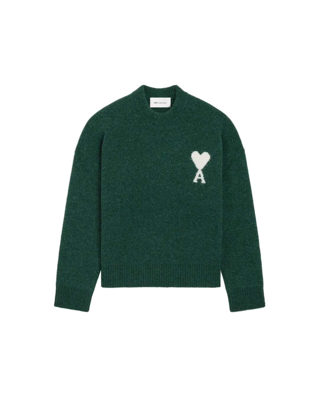 AMI PARIS - Pull Ami de Cœur en alpaga Vert bouteille / Écru