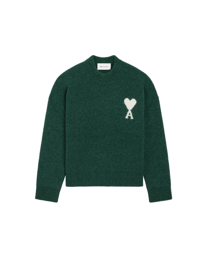 AMI PARIS - Pull Ami de Cœur en alpaga Vert bouteille / Écru