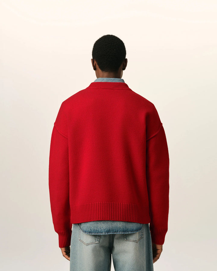 AMI PARIS - Pull Ami de Cœur en laine mérinos Rouge rubis / Noir