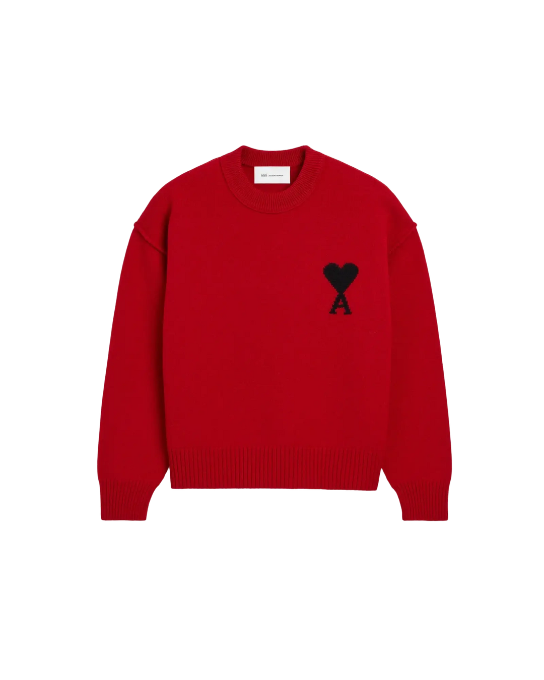 AMI PARIS - Pull Ami de Cœur en laine mérinos Rouge rubis / Noir