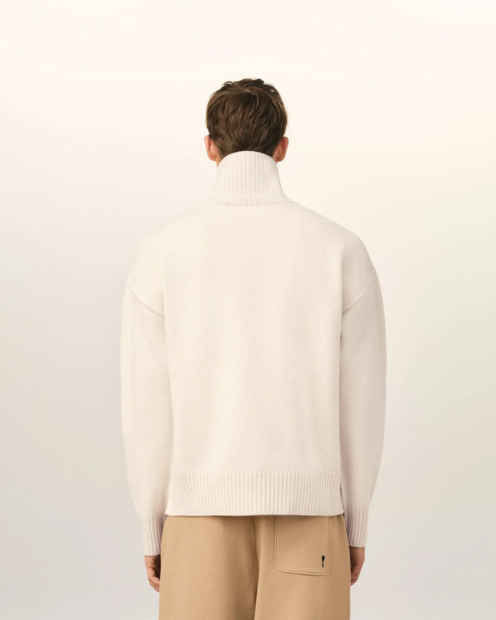 AMI PARIS - Pull col cheminée Ami de Coeur en laine Écru / Rouge