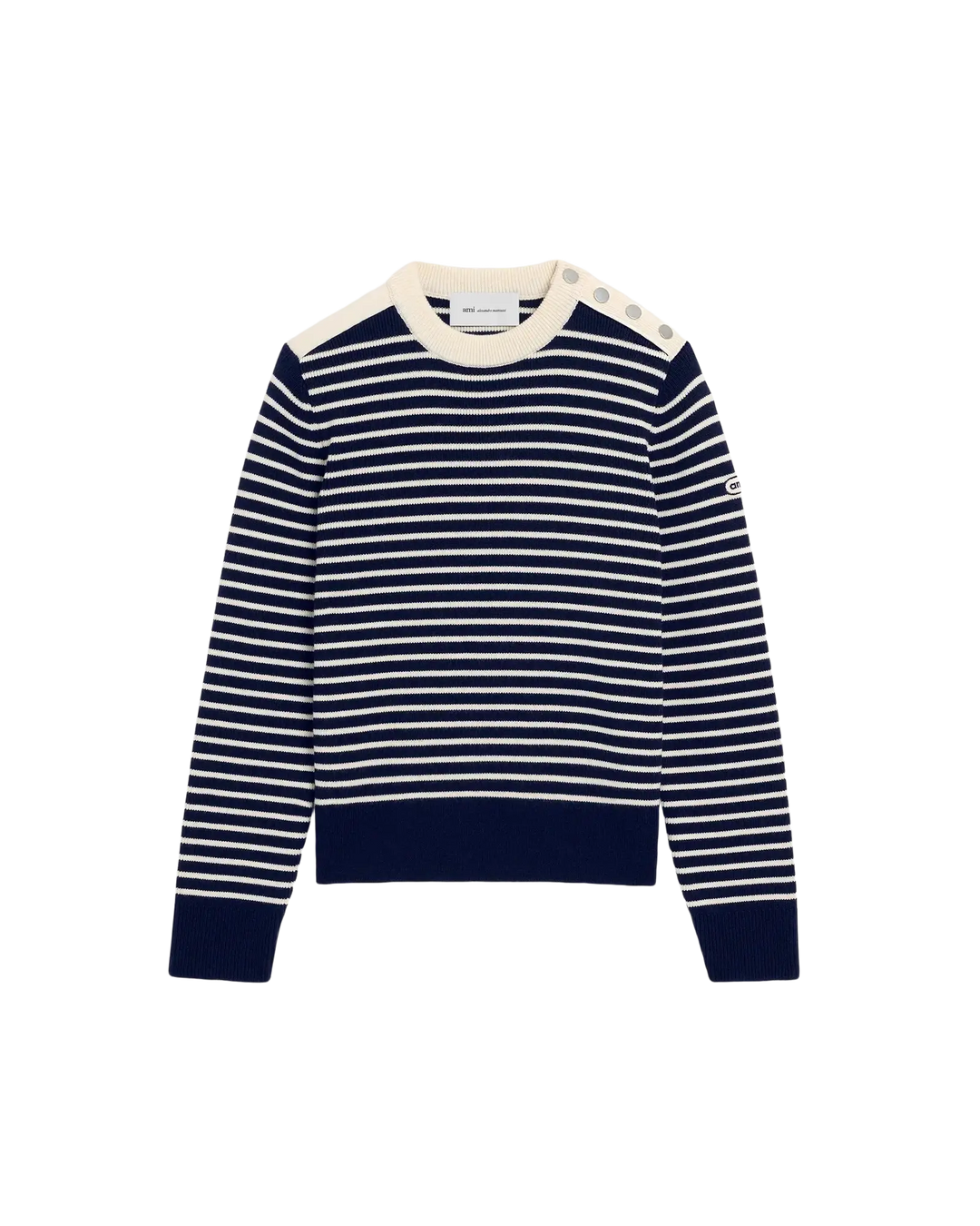 AMI PARIS - Pull marinière en laine Bleu marine / Ivoire