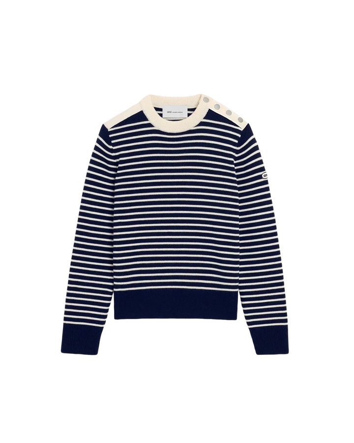 AMI PARIS - Pull marinière en laine Bleu marine / Ivoire