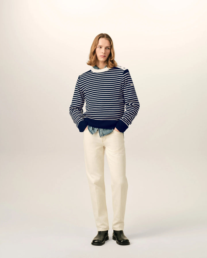 AMI PARIS - Pull marinière en laine Bleu marine / Ivoire