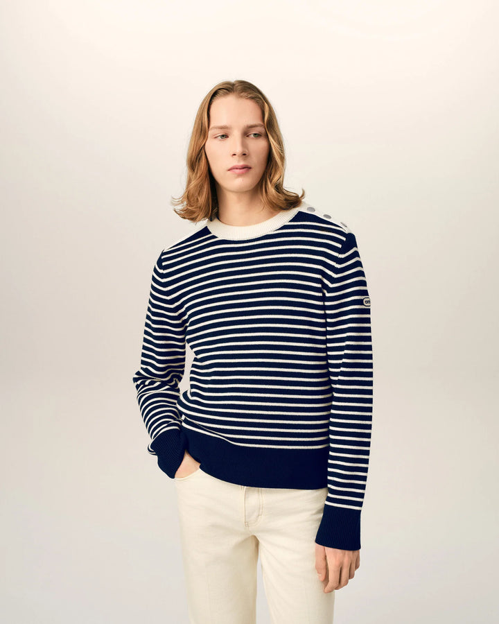 AMI PARIS - Pull marinière en laine Bleu marine / Ivoire