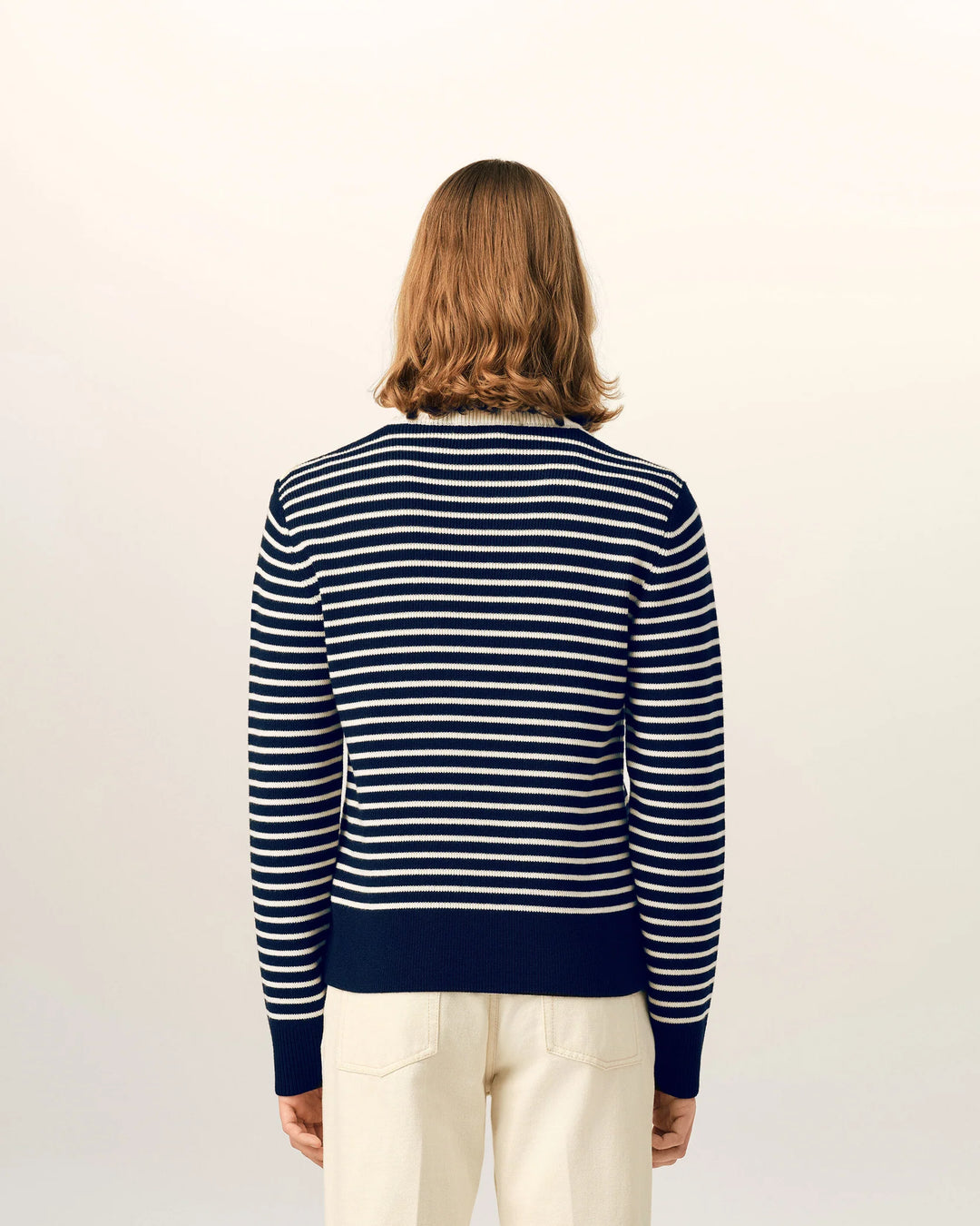 AMI PARIS - Pull marinière en laine Bleu marine / Ivoire