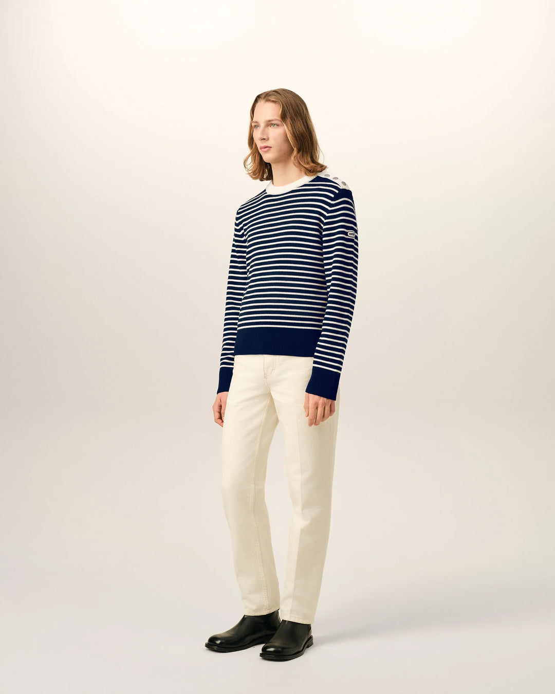 AMI PARIS - Pull marinière en laine Bleu marine / Ivoire