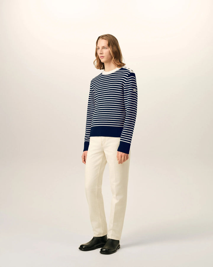AMI PARIS - Pull marinière en laine Bleu marine / Ivoire