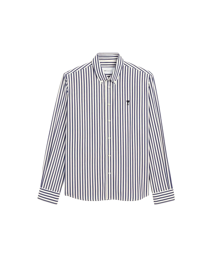 AMI PARIS - Chemise rayée Ami de Cœur en coton Bleu roi / Blanc
