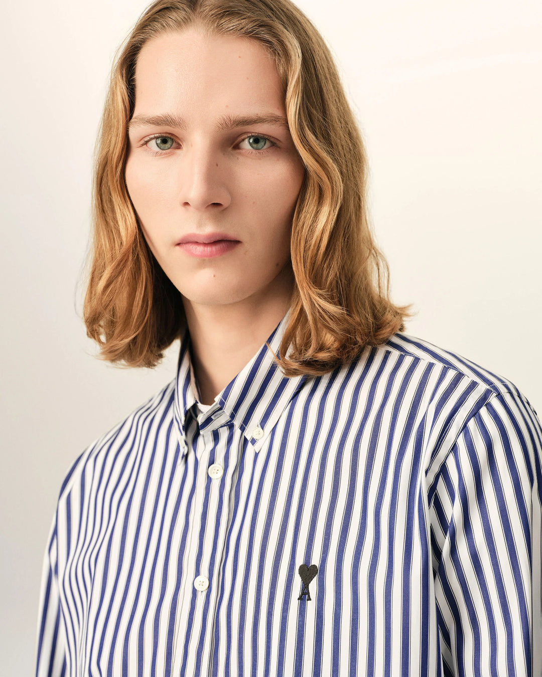 AMI PARIS - Chemise rayée Ami de Cœur en coton Bleu roi / Blanc