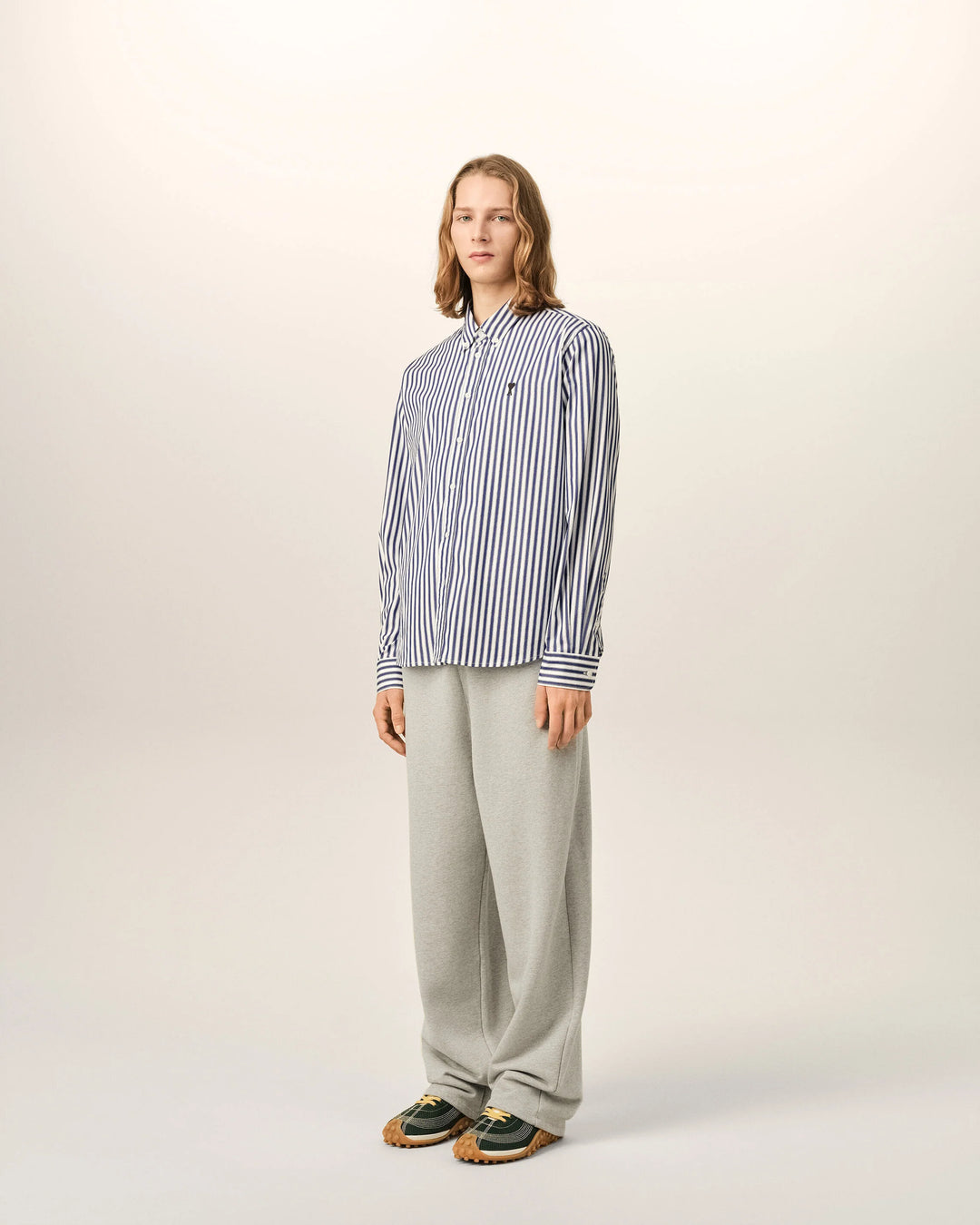 AMI PARIS - Chemise rayée Ami de Cœur en coton Bleu roi / Blanc