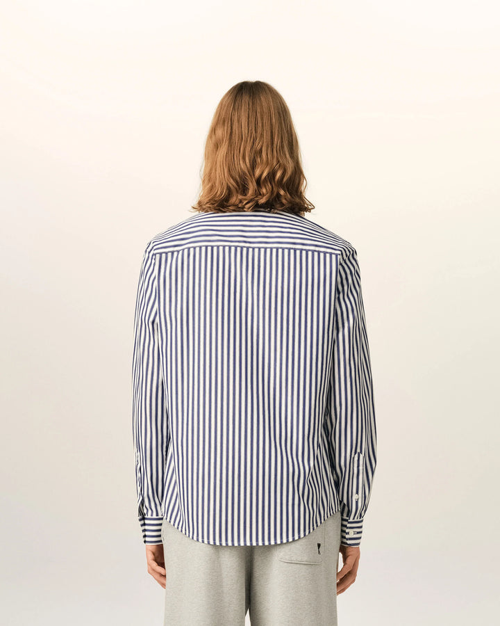 AMI PARIS - Chemise rayée Ami de Cœur en coton Bleu roi / Blanc