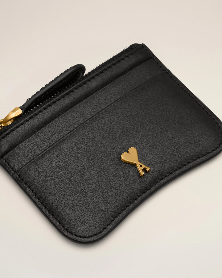 AMI PARIS - Porte-cartes Paris Paris zippé en cuir Noir