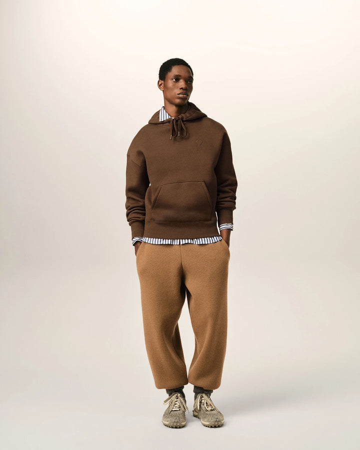 AMI PARIS - Hoodie Ami de Coeur embossé Marron chocolat