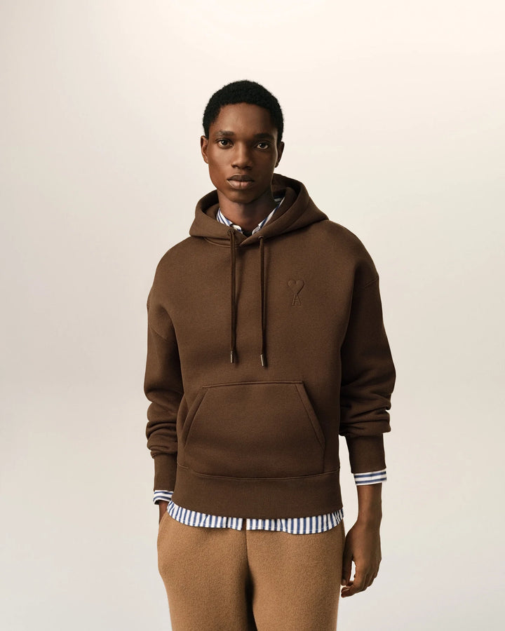 AMI PARIS - Hoodie Ami de Coeur embossé Marron chocolat