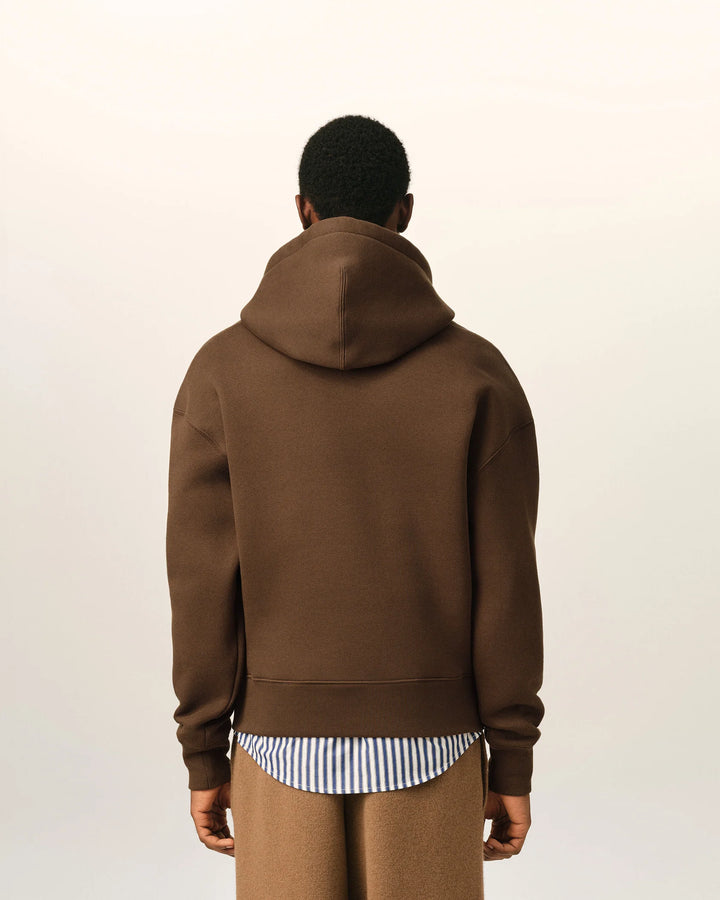 AMI PARIS - Hoodie Ami de Coeur embossé Marron chocolat