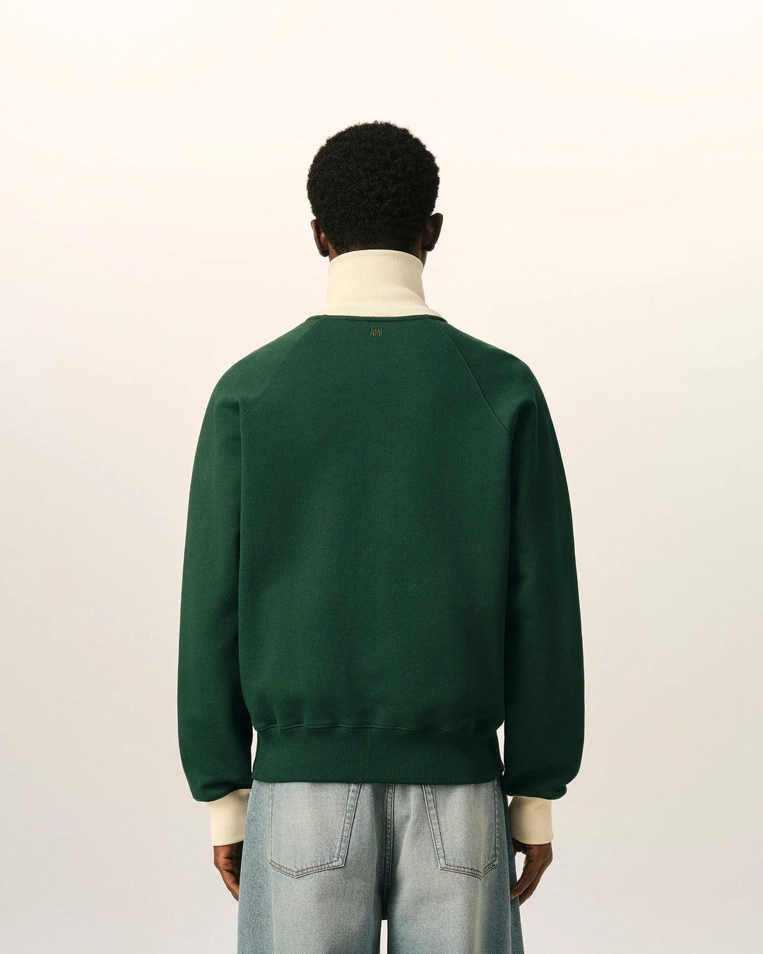 AMI PARIS - Sweat zippé Ami de Cœur Vert bouteille / Ivoire