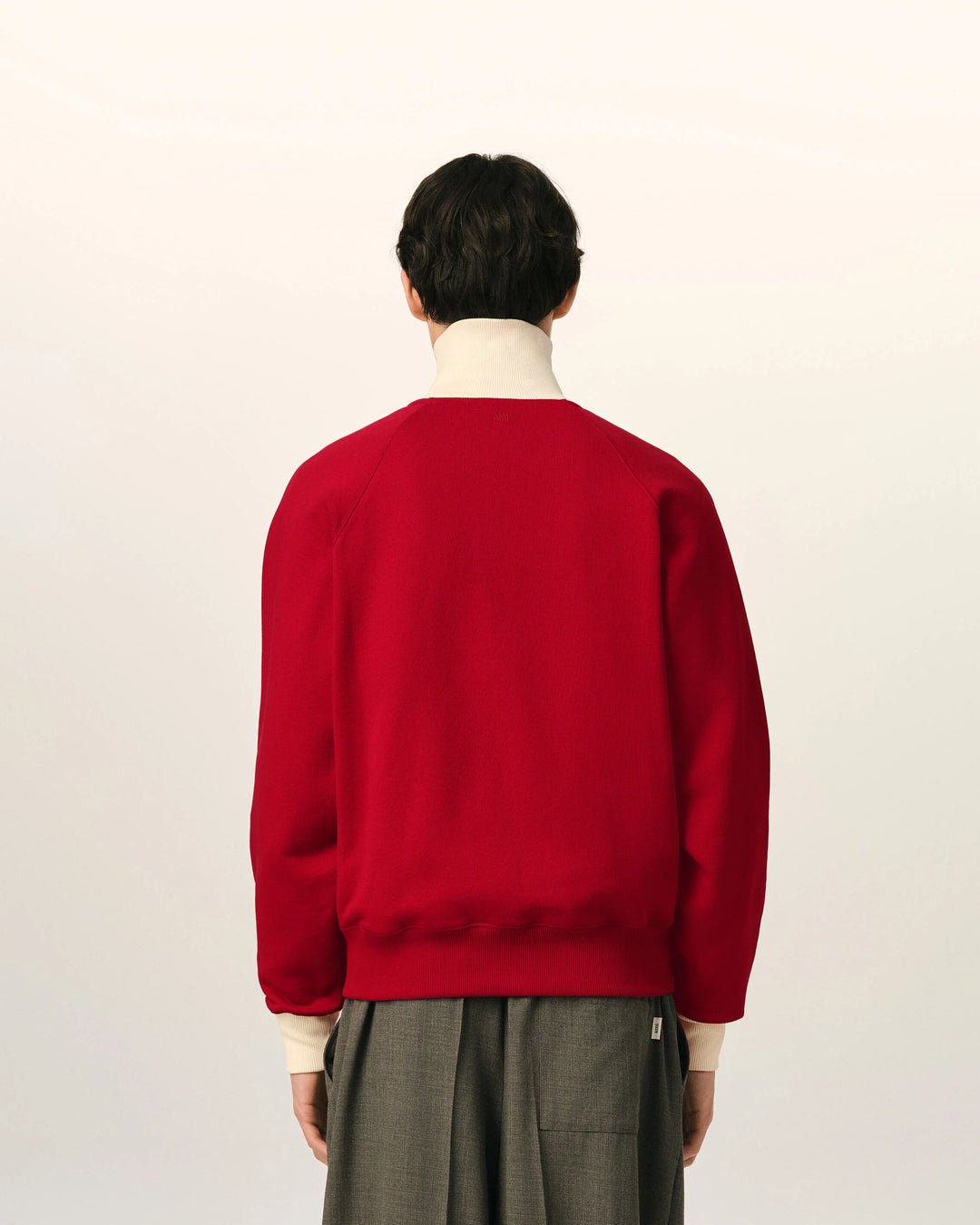 AMI PARIS - Sweatshirt zippé Ami de Cœur en coton Rouge rubis / Ivoire
