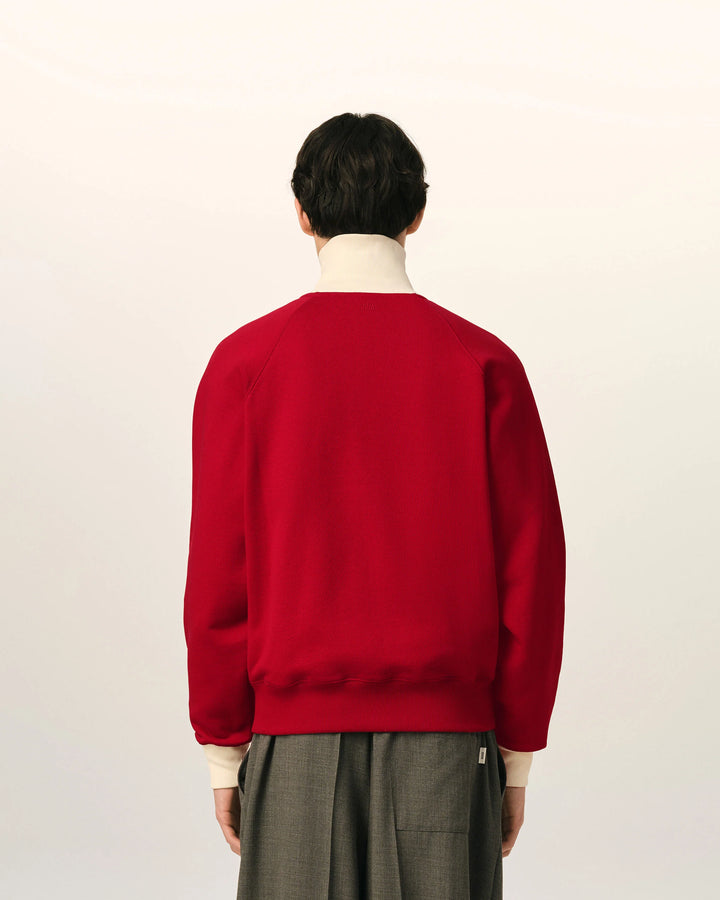 AMI PARIS - Sweatshirt zippé Ami de Cœur en coton Rouge rubis / Ivoire
