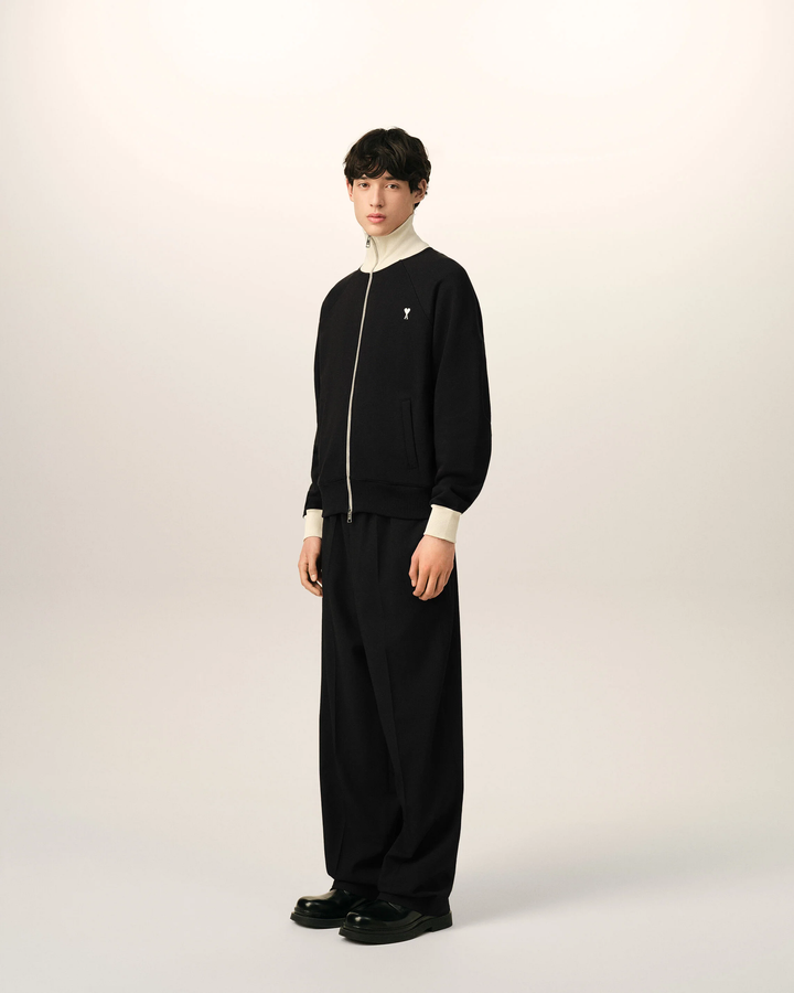 AMI PARIS - Sweatshirt zippé Ami de Cœur en coton Noir / Ivoire