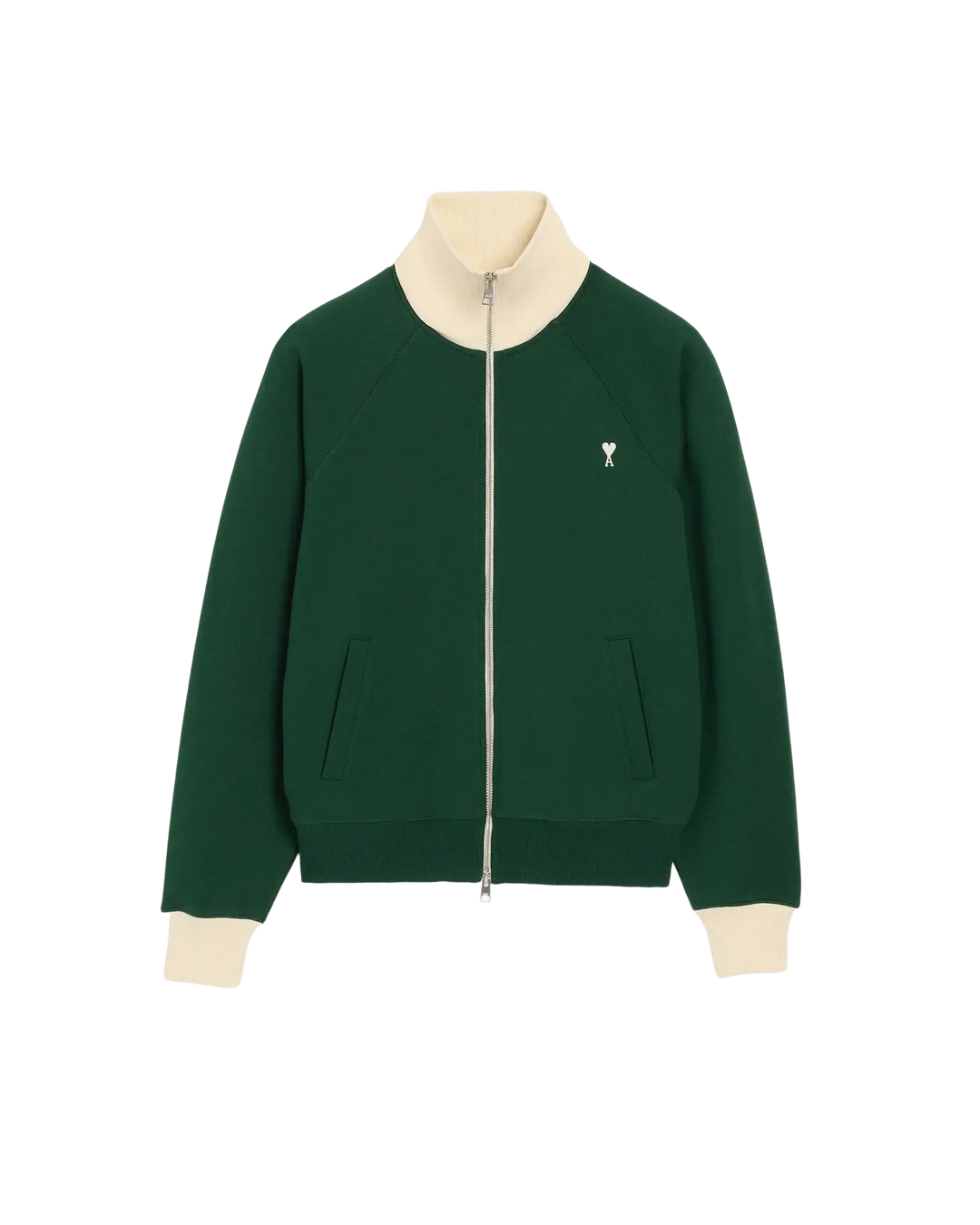 AMI PARIS - Sweat zippé Ami de Cœur Vert bouteille / Ivoire