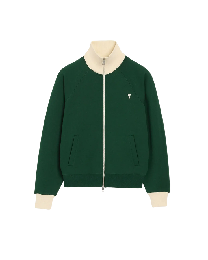 AMI PARIS - Sweat zippé Ami de Cœur Vert bouteille / Ivoire