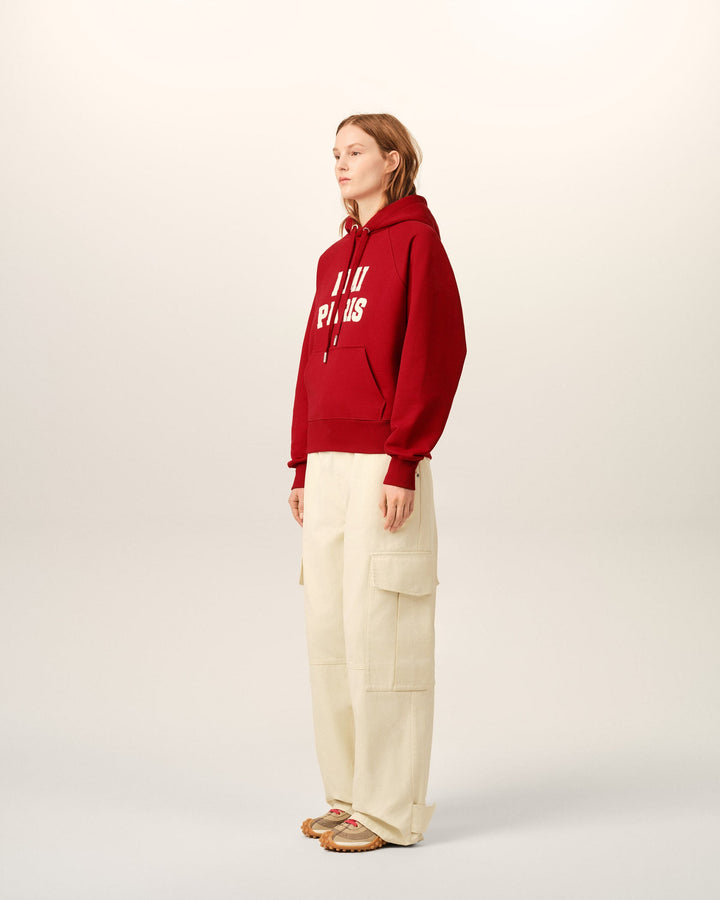 AMI PARIS - Hoodie boxy en coton brodé Ami Paris Rouge rubis / Ivoire