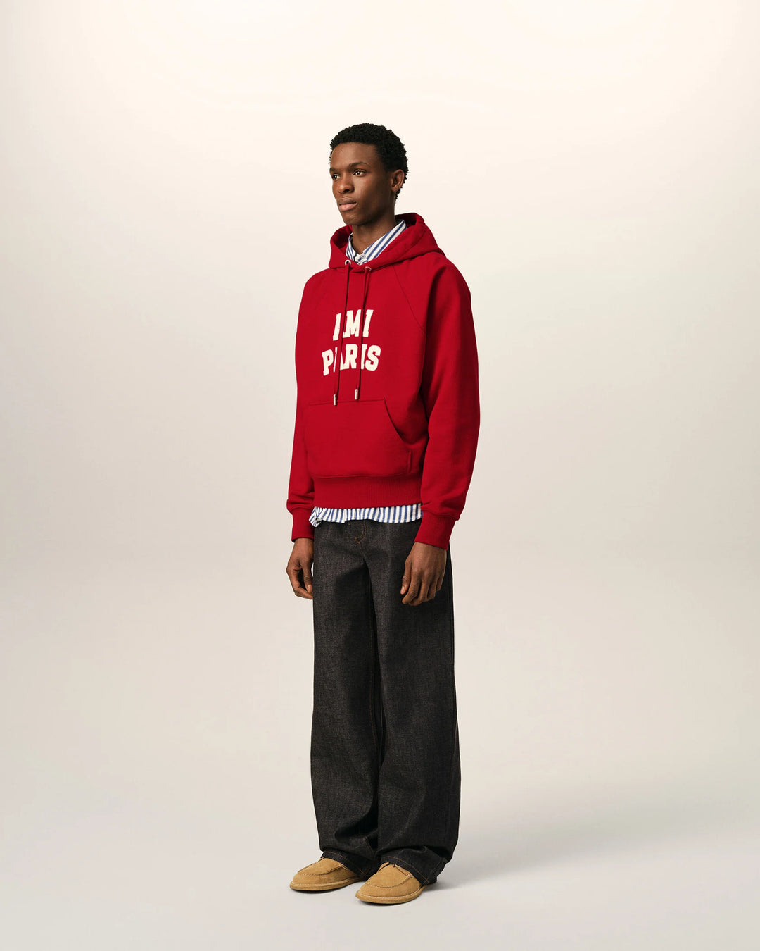 AMI PARIS - Sweat à capuche brodé Ami Paris Rouge rubis / Ivoire