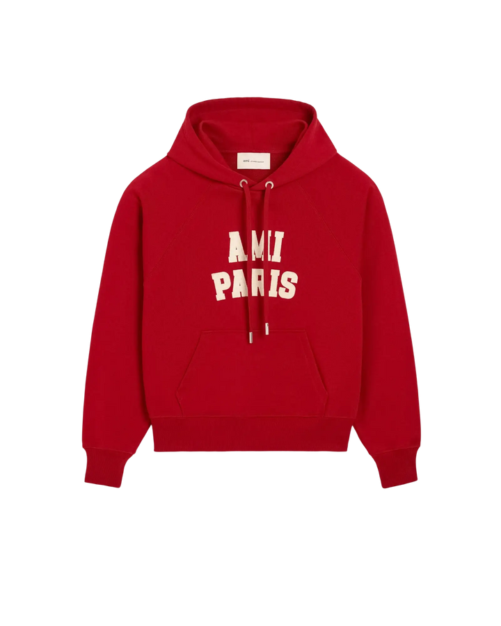 AMI PARIS - Hoodie boxy en coton brodé Ami Paris Rouge rubis / Ivoire