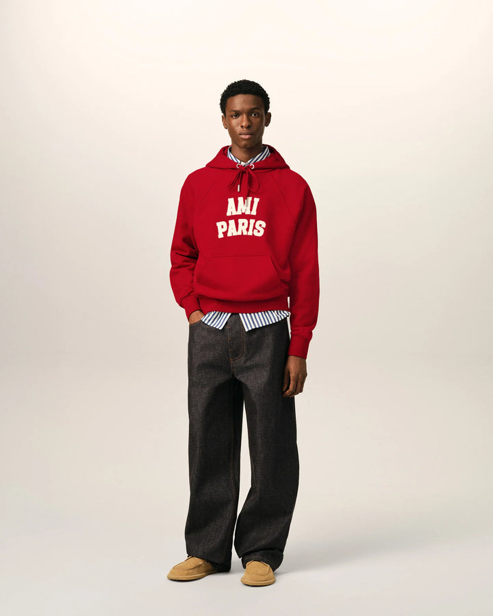 AMI PARIS - Sweat à capuche brodé Ami Paris Rouge rubis / Ivoire