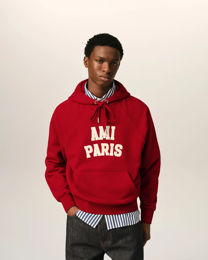 AMI PARIS - Sweat à capuche brodé Ami Paris Rouge rubis / Ivoire