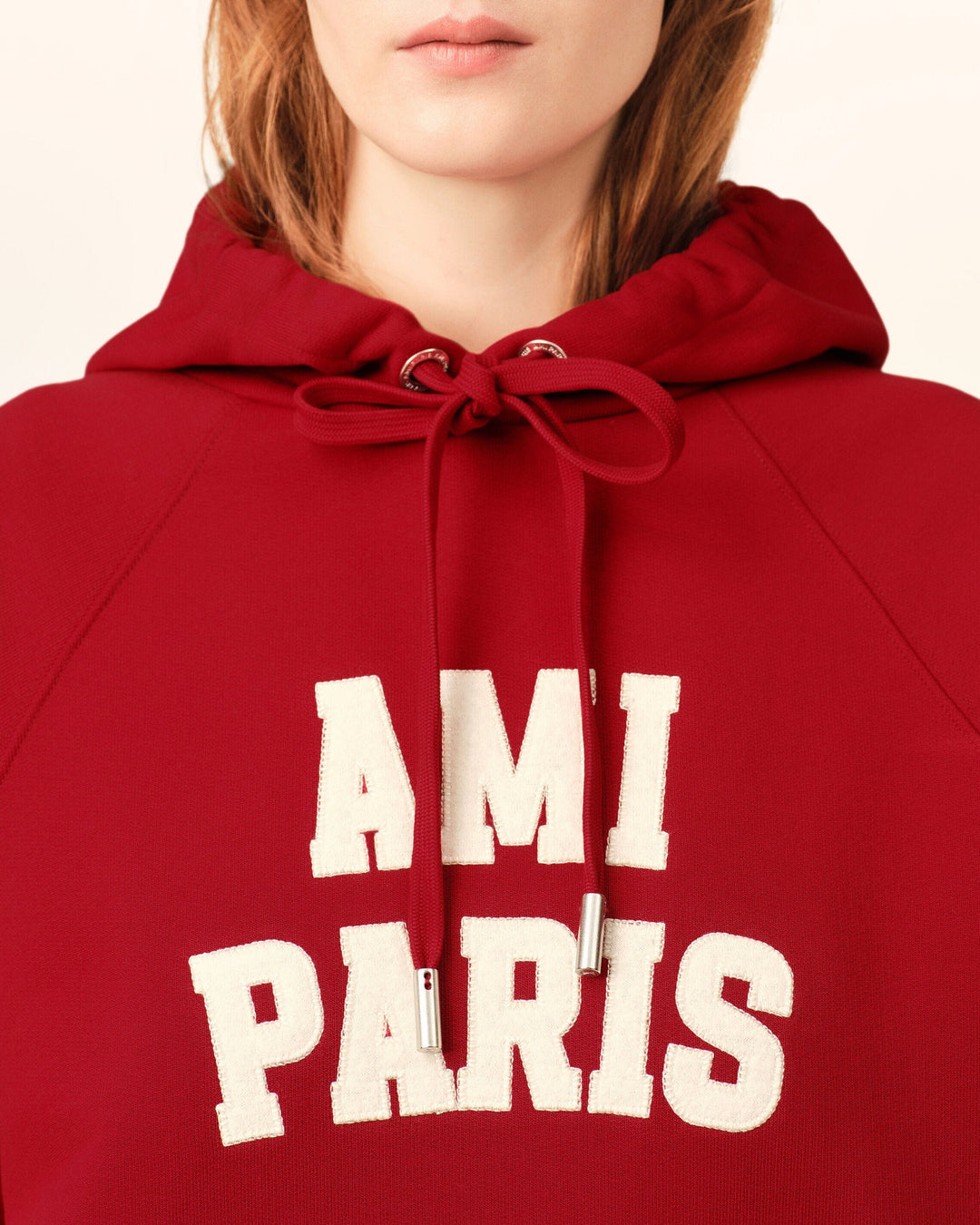 AMI PARIS - Hoodie boxy en coton brodé Ami Paris Rouge rubis / Ivoire