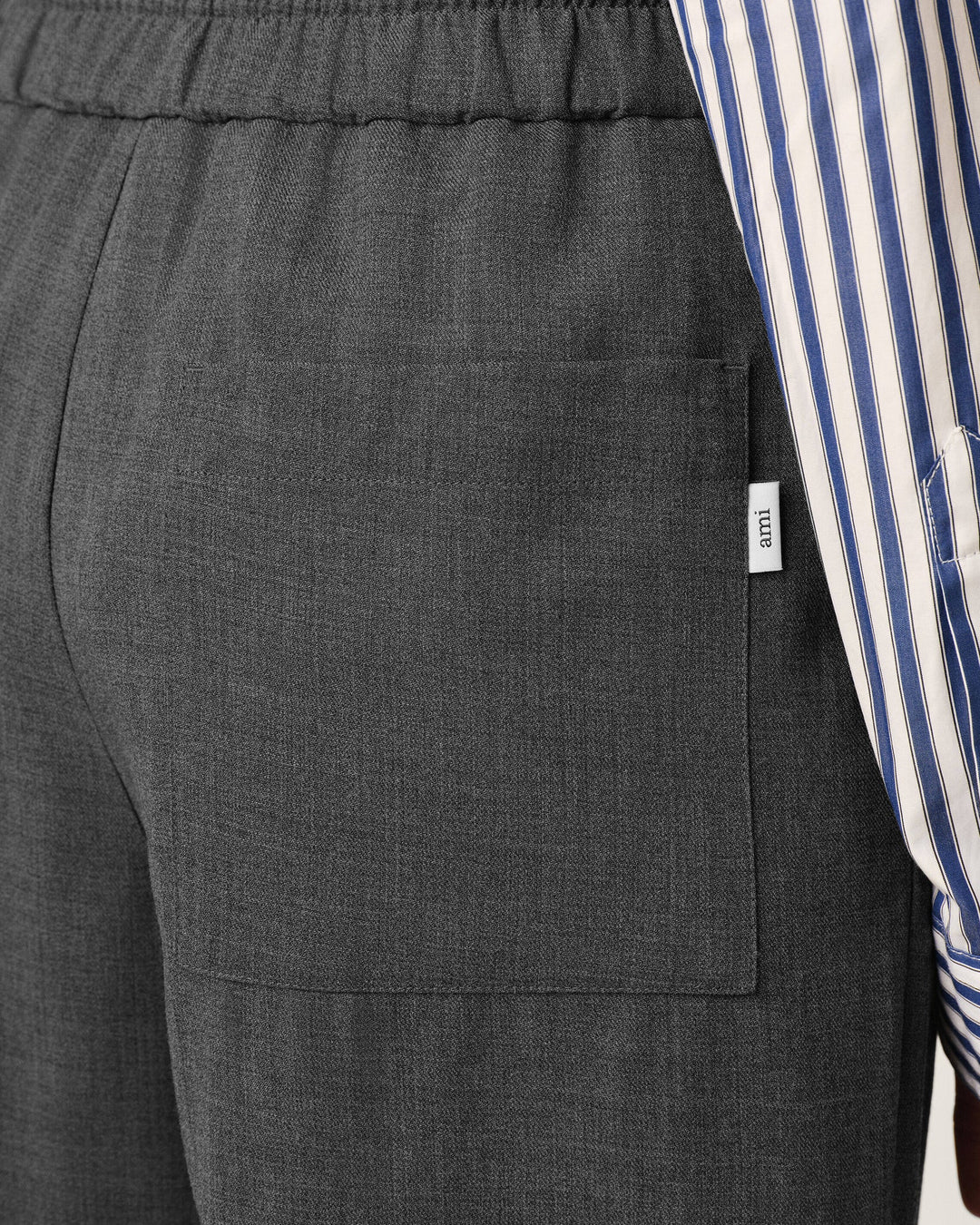 AMI PARIS - Pantalon en laine à taille élastiquée Gris anthracite