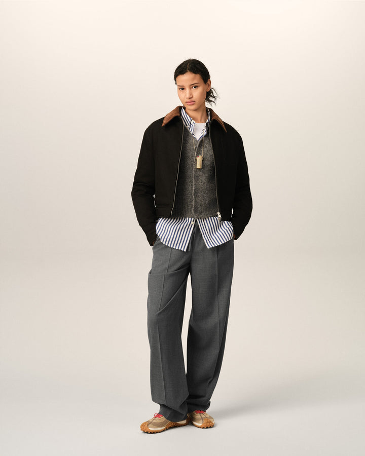 AMI PARIS - Pantalon en laine à taille élastiquée Gris anthracite