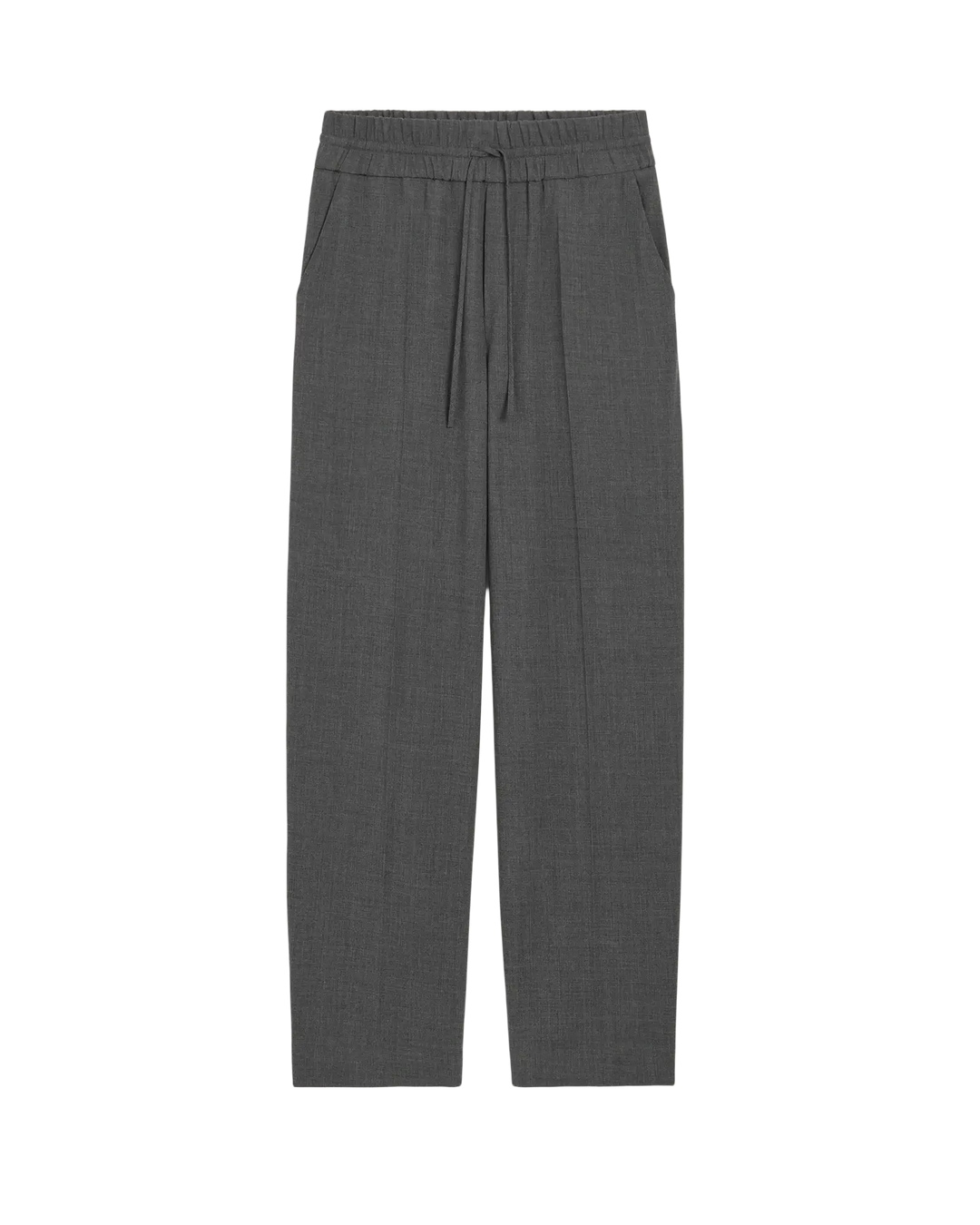 AMI PARIS - Pantalon en laine à taille élastiquée Gris anthracite