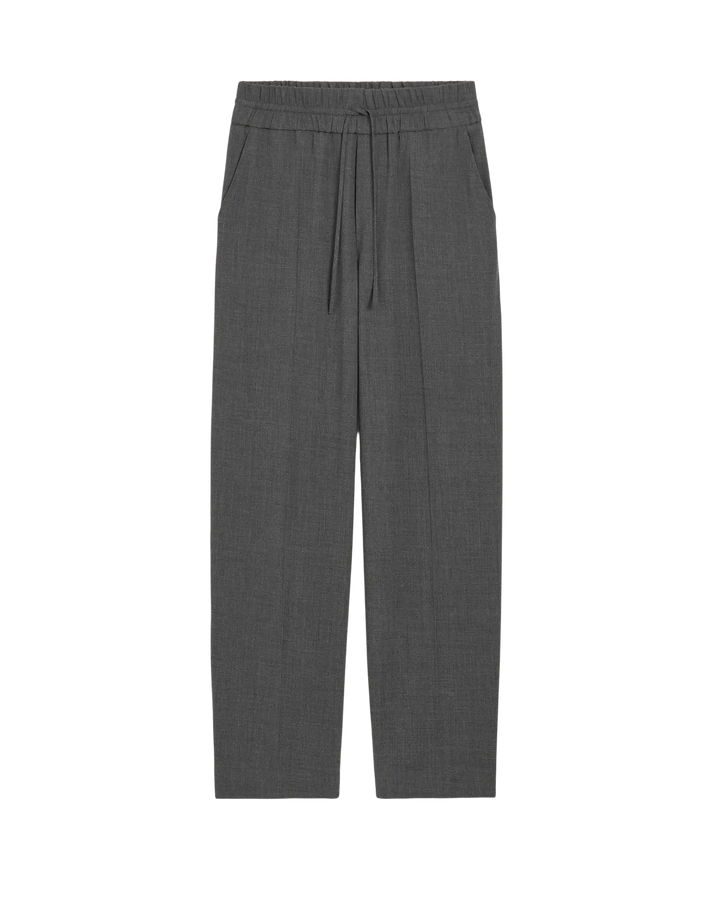AMI PARIS - Pantalon en laine à taille élastiquée Gris anthracite