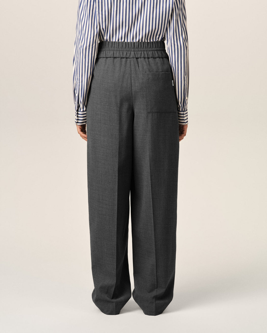 AMI PARIS - Pantalon en laine à taille élastiquée Gris anthracite